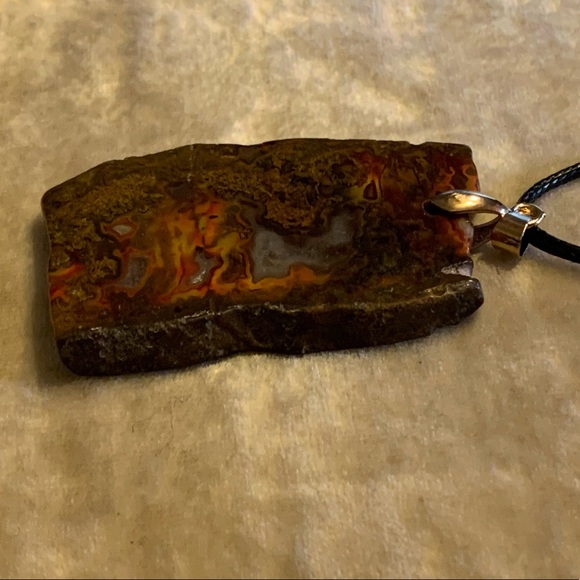 Natural Zhanguo Warring States Red Agate Slab Pendant & Black Cord Neckl… - Picture 3 of 8